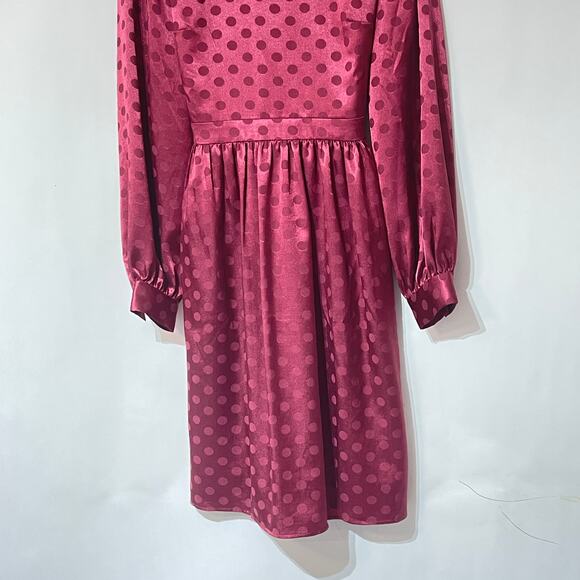 Modcloth Satin Dress Womens Medium Red Polka Dot Monochromatic Long Sleeves - Picture 8 of 14